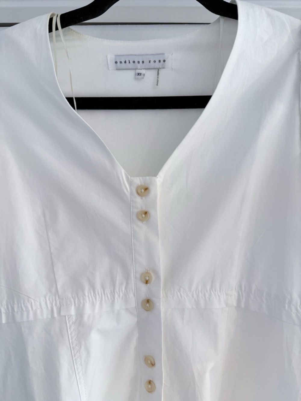 Endless Rose White Puff Sleeve Button Front Mini Dress XS Cottagecore - Picture 4 of 7